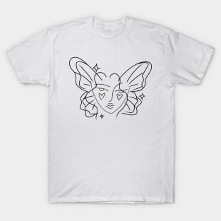 fairy woman fine line drawing hearts stars T-Shirt